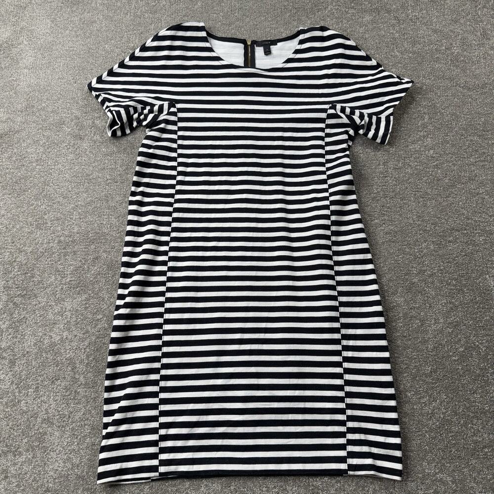 J.Crew Black White Striped T-Shirt‎ Dress Women’s Medium Exposed Zip C6514